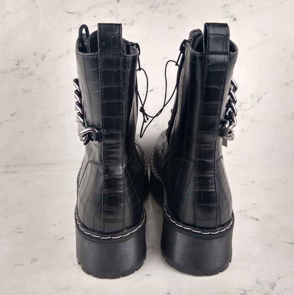 NEW Croc & Chain Chunky Platform Combat Boots - Picture 4 of 6